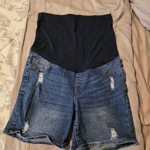 Maternity Denim Shorts with Black Waistband